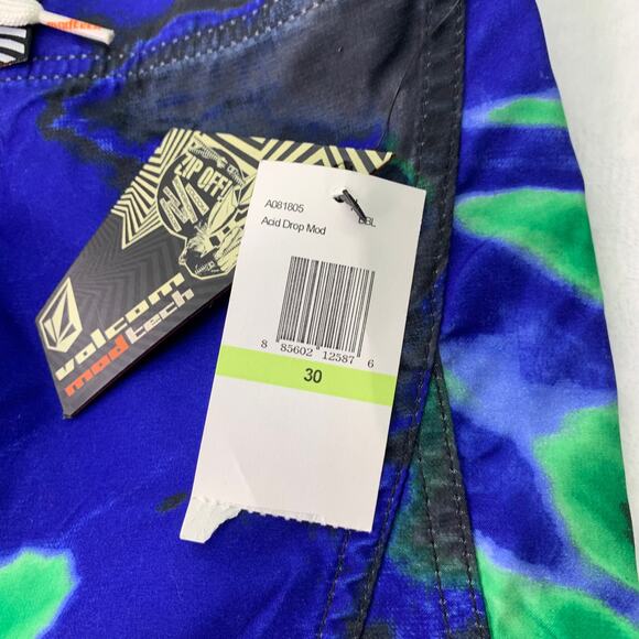 NWT Volcom Mens Size 30 Green Blue Black Tie Dye Swim Shorts Board Shorts Trunks - Picture 6 of 9